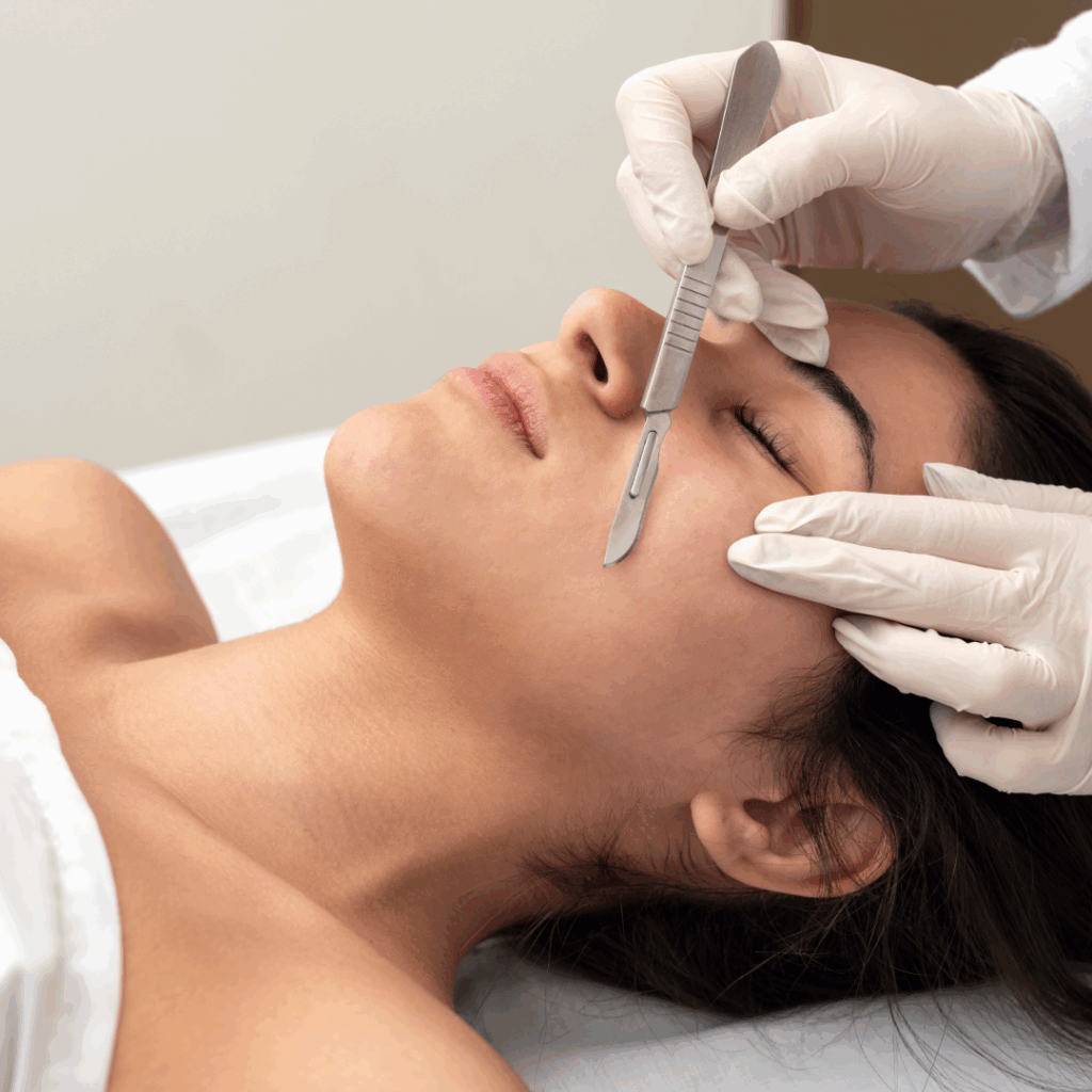 Person undergoing a dermaplaning skin treatment